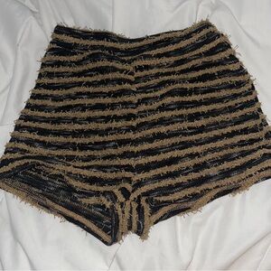 Stylish Black and Tan Striped Women's Shorts